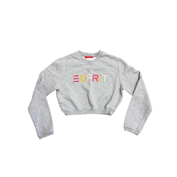 Esprit Tops - Vintage Esprit Women Grey Cropped Sweatshirt Embroidered Logo Pullover Size S